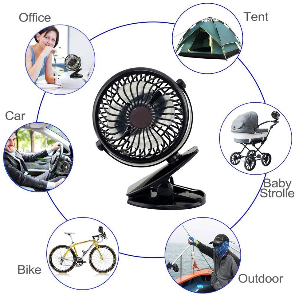 USB Fan Mini Clamp Desktop Fan 2600mAh Battery - Vie Best Shop